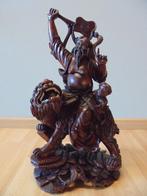 Antiek houten beeld Chinees met leeuw en kind Azie, Ophalen of Verzenden
