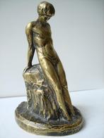 G. DUMONT staand naakt, rustend op rots, Art Nouveau brons, Antiek en Kunst, Ophalen of Verzenden