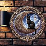 Plaque ronde vintage en métal Cat on the moon (20 cm), Maison & Meubles, Enlèvement ou Envoi