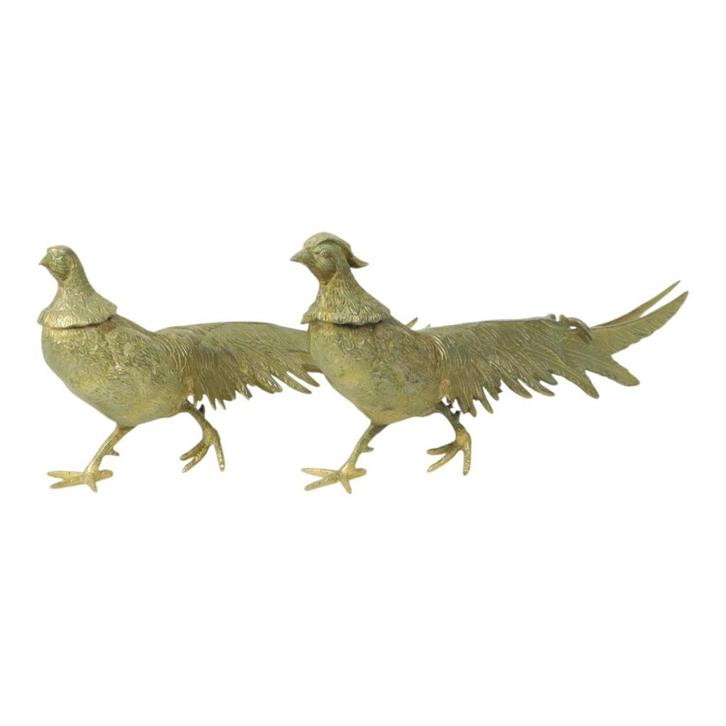 Vintage Koppel Koperen Fazant Beelden Sculptuur Frankrijk, Antiek en Kunst, Kunst | Beelden en Houtsnijwerken, Ophalen of Verzenden