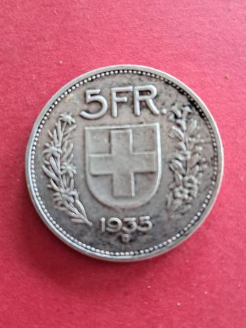 1935 Zwitserland 5 frank in zilver