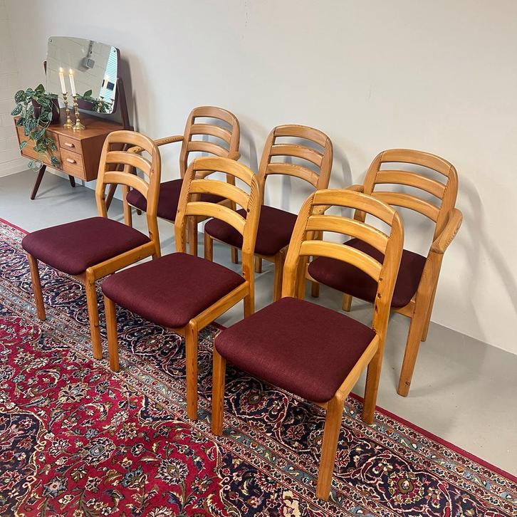 Ensemble de 6 chaises de salle à manger danoises •Dyrlund•, Maison & Meubles, Chaises, Enlèvement ou Envoi