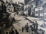 Gravure gesigneerd Boullaire. Straat in Montreuil s/Mer, Ophalen of Verzenden, Prent
