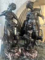 Grote koppel bronzen August Moreau herder en herderin, Antiek en Kunst, Ophalen