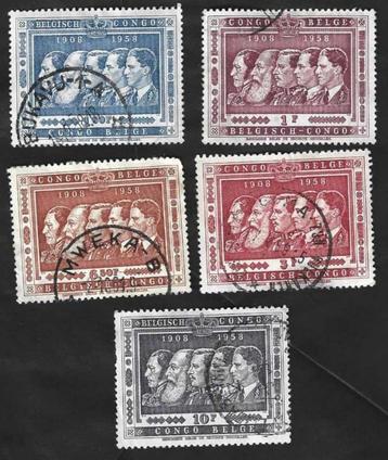 5 Postzegels 50 jaar Belgisch Congo Koningen van België beschikbaar voor biedingen