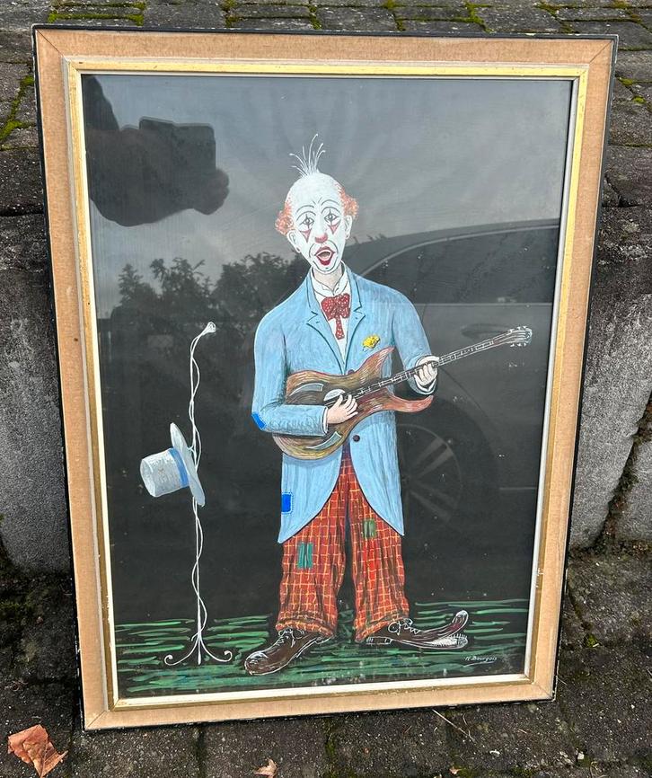 Vintage schilderij – Clown met gitaar, Antiek en Kunst, Kunst | Schilderijen | Klassiek, Ophalen