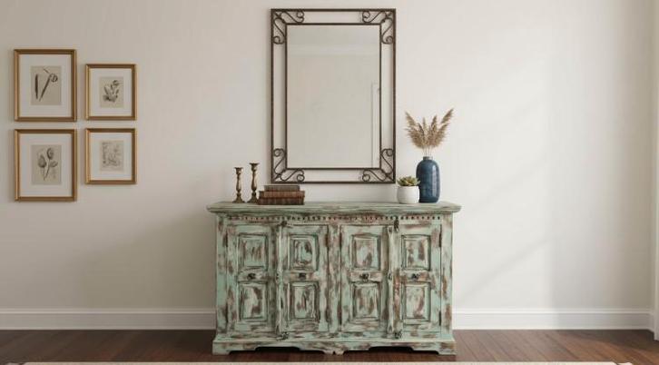 India dressoir, Huis en Inrichting, Kasten | Dressoirs, 100 tot 150 cm, 25 tot 50 cm, Met deur(en), Met plank(en), Ophalen of Verzenden