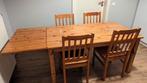 Table pin avec allonge rabat et 6 chaises, 50 tot 100 cm, Grenenhout, 150 tot 200 cm, Gebruikt