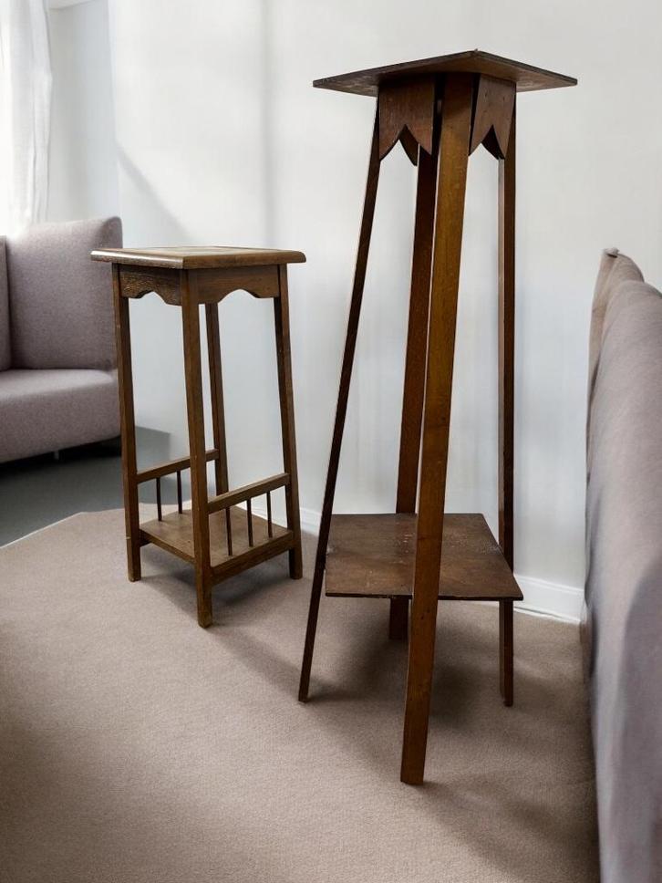 vintage houten pied de stal / bijzettafel / plantentafel, Antiek en Kunst, Curiosa en Brocante, Ophalen of Verzenden