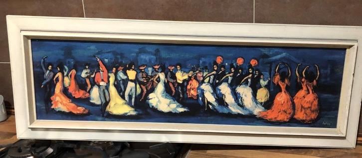 vintage kunstdruk  Flamenco Fiesta 60er jaren, Verzamelen, Retro, Huis en Inrichting, Ophalen of Verzenden