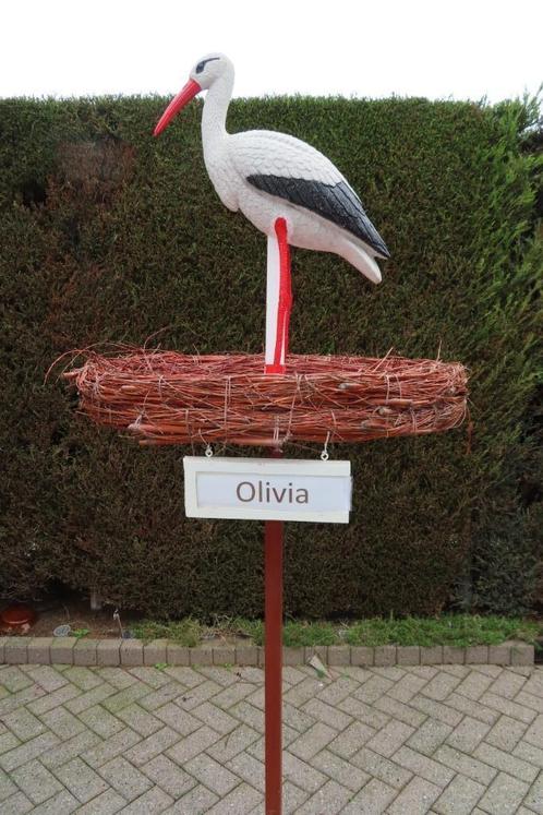 Geboorteborden te huur o.a ooievaar op echt nest van takken., Kinderen en Baby's, Kraamcadeaus en Geboorteborden, Nieuw, Geboortebord