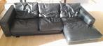 Natuzzi hoekzetel 3 personen zwart leder, Huis en Inrichting, Ophalen, Gebruikt, Hoekbank, Driepersoons
