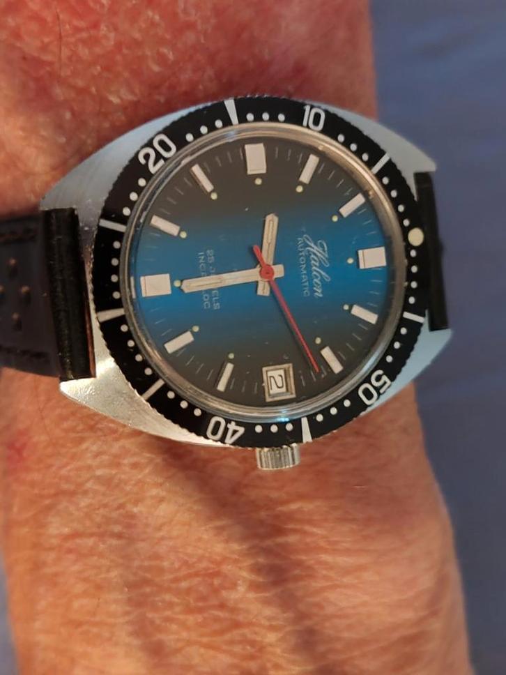 Diver vintage, Handtassen en Accessoires, Horloges | Heren, Zo goed als nieuw, Staal, Leer, Ophalen of Verzenden