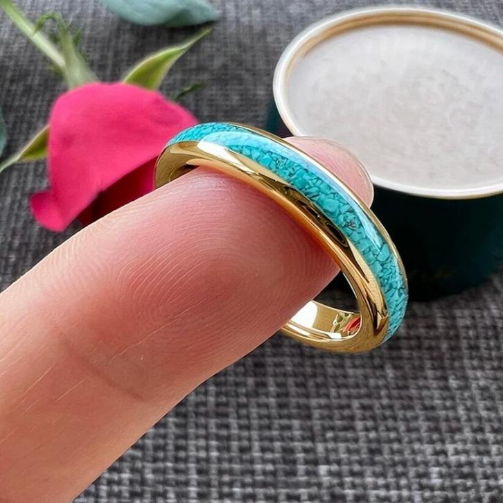 Trouwringen wolfraam Turquoise - Nadia - Goudkleur, Handtassen en Accessoires, Ringen, Nieuw, Dame of Heer, Overige kleuren, Overige materialen