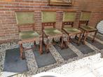 4 mooie antieke stoelen, houtsnijwerk groen stof  A, Enlèvement