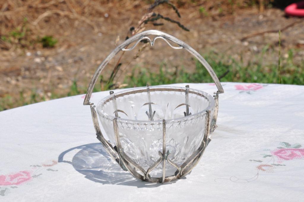 §  vide poche forme panier verre cerclage metal, Antiek en Kunst, Antiek | Glaswerk en Kristal, Ophalen of Verzenden