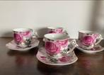Set van 4 kopjes roze rozen Engels porselein, Ophalen of Verzenden