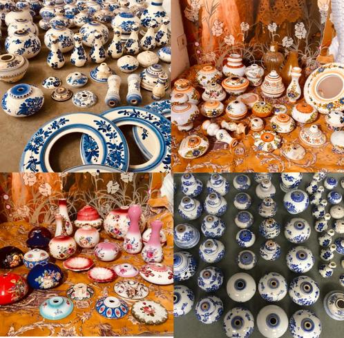 Collectie +120 handbeschilderde keramiek luster onderdelen, Antiquités & Art, Curiosités & Brocante, Enlèvement