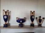 set van 3 siervazen en kandelaar kobalt blauw met goud, Ophalen, Blauw, Aardewerk of Porselein, Zo goed als nieuw