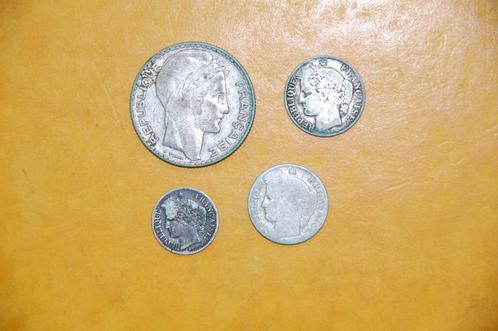 FRANCE : 4 zilveren munten 1850/1881/1895/1934, Postzegels en Munten, Munten | Europa | Niet-Euromunten, Setje, Frankrijk, Zilver