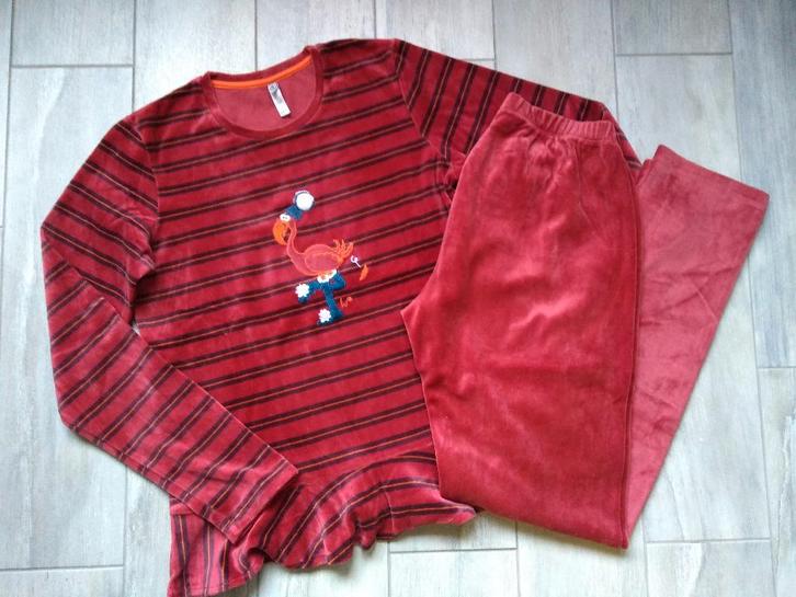 ✿ M164 - Woody winterpyjama in velours thema flamingo, Kinderen en Baby's, Kinderkleding | Maat 164, Zo goed als nieuw, Meisje