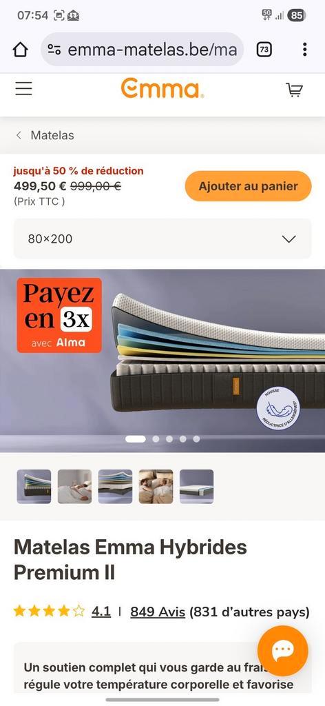 Matelas HYBRIDE & ZERO GRAVITY Emma – NEUF – Prix CHOC, Huis en Inrichting, Slaapkamer | Matrassen en Bedbodems, Nieuw, Matras
