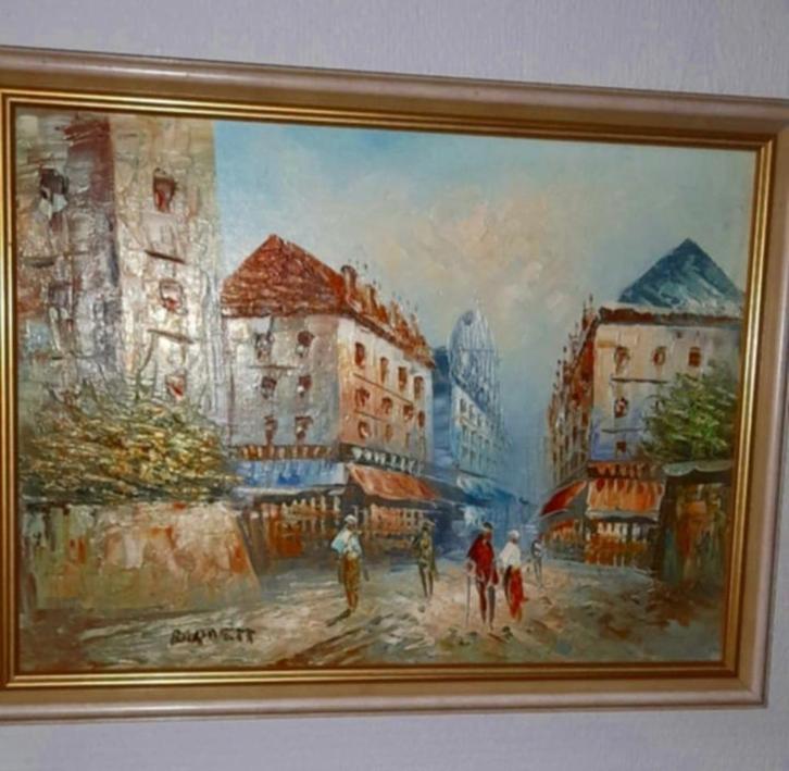 Burnett "Streets of Paris" - Art Deco - Schilderij, Antiek en Kunst, Kunst | Schilderijen | Klassiek, Ophalen of Verzenden