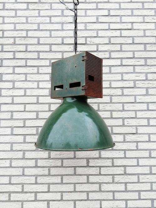 Grote groene emaille hanglamp, Antiek en Kunst, Antiek | Verlichting, Ophalen of Verzenden