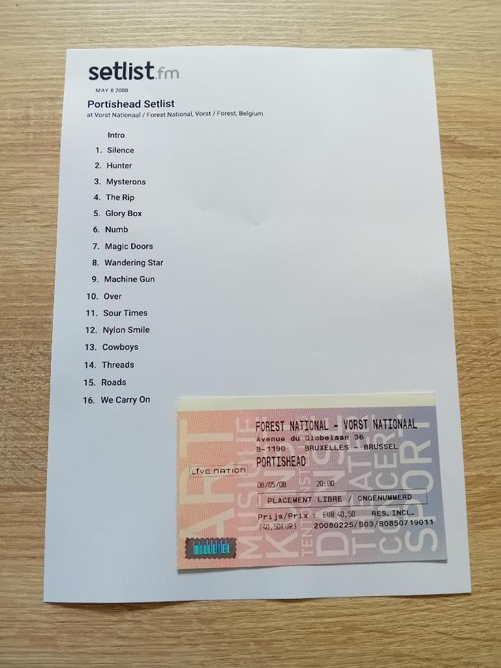 Concertticket Portishead Forest National Brussels 2008, Verzamelen, Muziek, Artiesten en Beroemdheden, Gebruikt, Overige typen