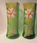 2 vases anciens Legras Montjoye, émail, vers 1910 H 28 cm, Envoi