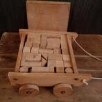 Vintage houten karretje met houten speelgoed blokken, Kinderen en Baby's, Speelgoed | Houten speelgoed, Verzenden, Gebruikt