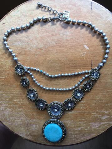 Statement ketting Twice as Nice zilverkleur turquois steen beschikbaar voor biedingen