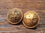 2 oude koperen knopen van Belgische strijdkrachten,begin1900, Verzamelen, Ophalen of Verzenden, Landmacht, Kleding of Schoenen