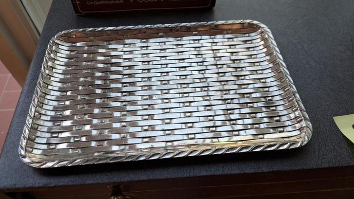 Verzilverd dienblad, Huis en Inrichting, Woonaccessoires | Dienbladen, Gebruikt, Metaal, Rechthoekig, Ophalen