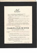 doodsbrief Charles-Louis De Ryck, Verzamelen, Ophalen of Verzenden, Rouwkaart