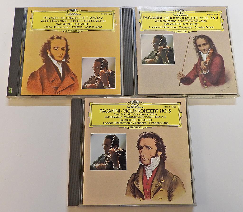 3CD Paganini Accardo Dutoit Violin Concertos 1-5 DGG, Cd's en Dvd's, Cd's | Klassiek, Zo goed als nieuw, Orkest of Ballet, Romantiek