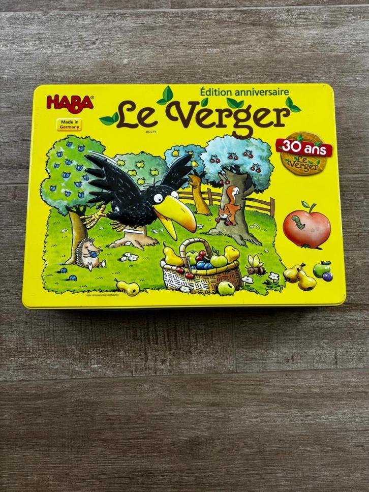 Haba gezelschapsspel Boomgaard luxe editie in blik als nieuw, Hobby en Vrije tijd, Gezelschapsspellen | Bordspellen, Zo goed als nieuw