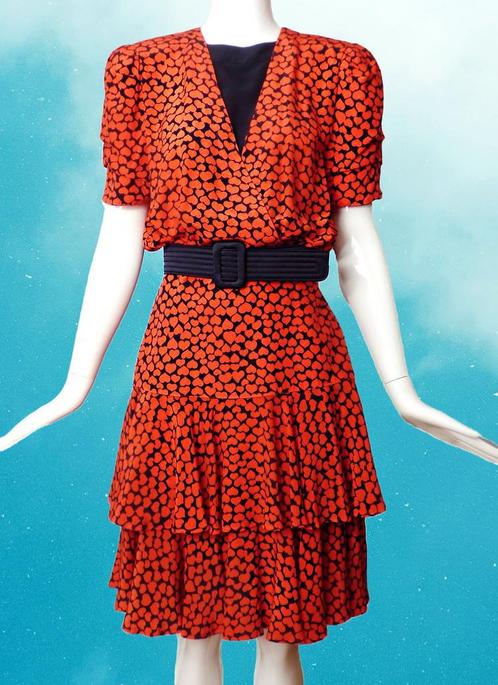 Escada Robe de soie 36 vintage, Kleding | Dames, Jurken, Zo goed als nieuw, Maat 36 (S), Rood, Knielengte, Ophalen of Verzenden