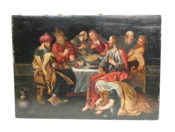 "De voetwassing" olie op paneel, Vlaamse School ca 1700 beschikbaar voor biedingen