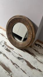 Ronde spiegel met houten afwerking, Zo goed als nieuw