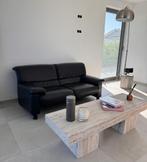 Blauwe leren tweezit zetel, Ophalen, Gebruikt, 100 tot 125 cm, Tweepersoons