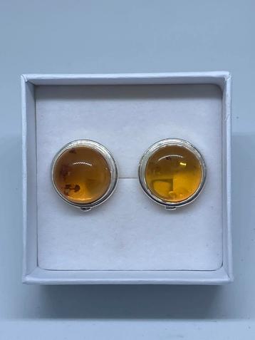 Zilveren Amber / Barnsteen oorbellen 