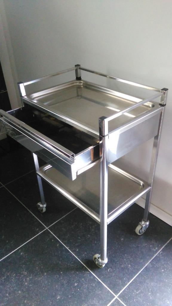 RVS trolley met bovenlade serveerwagen edelstaal rollwagen, Huis en Inrichting, Keuken | Keukenbenodigdheden, Ophalen