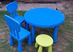 Blauw rond tafeltje + stoelen Ikea, Kinderen en Baby's, Ophalen, Gebruikt, Tafel(s) en Stoel(en)