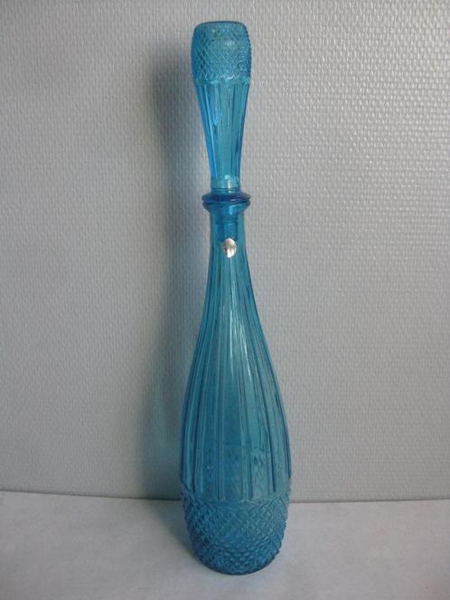 Vintage - Blauwe glazen fles, karaf - Rossine Empoli Italie., Antiek en Kunst, Antiek | Glaswerk en Kristal, Ophalen of Verzenden