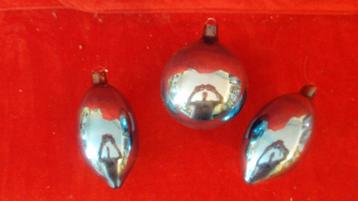 Lot met 3 oude glazen kerstballen Ajeko blauw beschikbaar voor biedingen