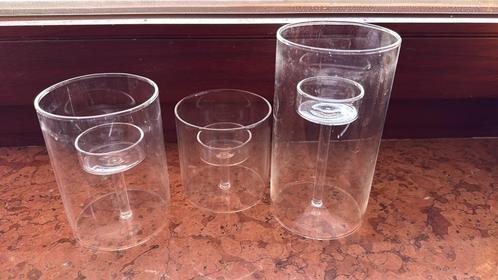 Glazen design kaarsenhouders (set van 3), Huis en Inrichting, Woonaccessoires | Kandelaars en Kaarsen, Nieuw, Kaars, Overige materialen