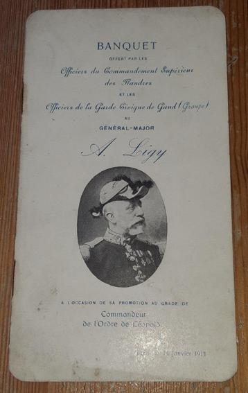 Menu banquet General-Major A. Ligy 1911 Gent Gand