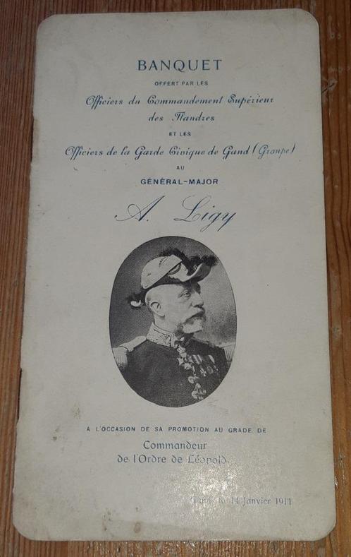 Menu banquet General-Major A. Ligy 1911 Gent Gand, Collections, Objets militaires | Général, Autres, Enlèvement ou Envoi