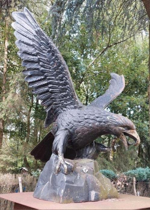 Gietijzeren Beeld Amerikaanse Zeearend Op Cortenstaal Sokkel, Jardin & Terrasse, Statues de jardin, Comme neuf, Enlèvement ou Envoi